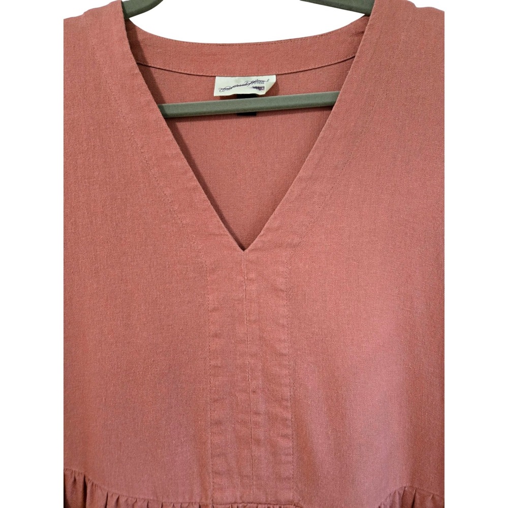 Universal Thread Women's L Linen Blend Babydoll Dress Light Rust V-Neck Pockets - Picture 2 of 9